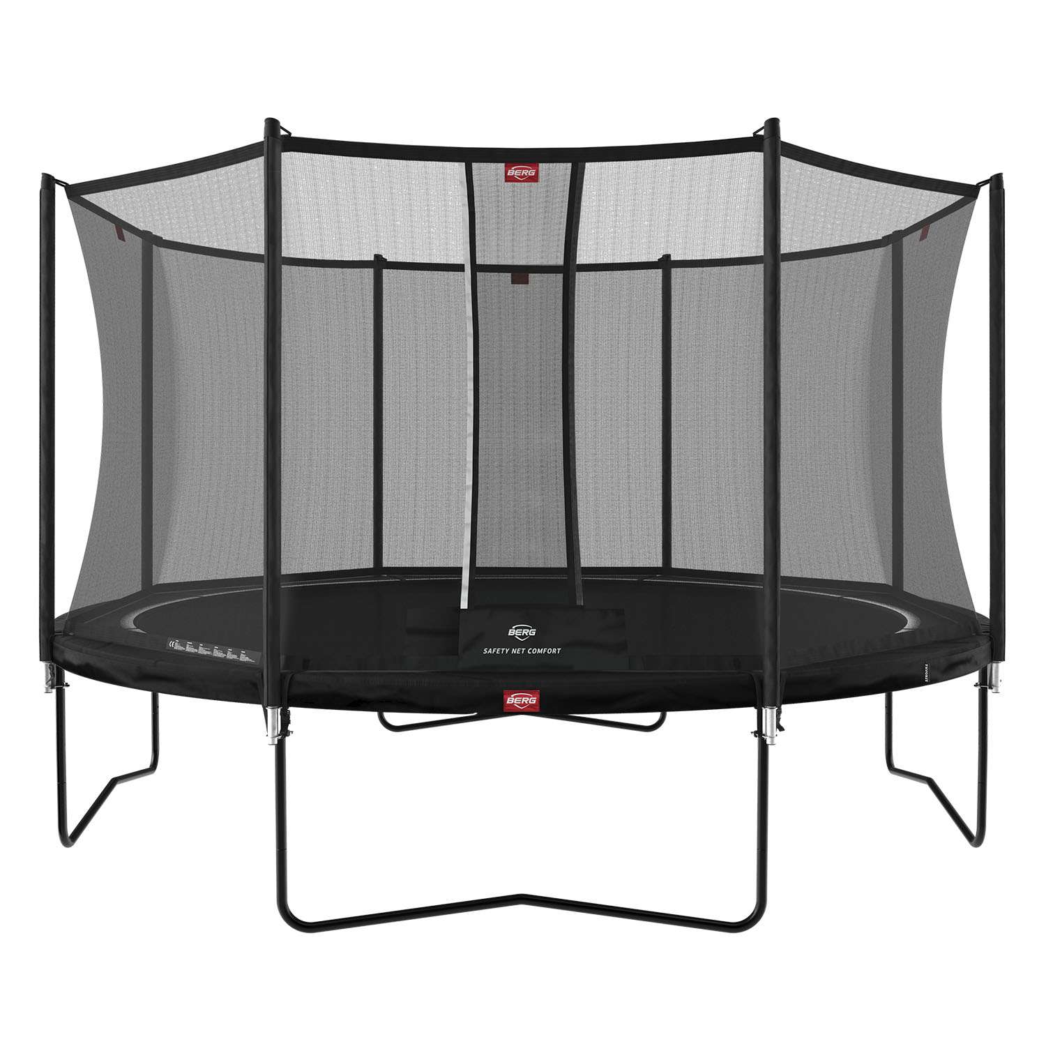 BERG Favorit Regular 380 Black — Round trampoline with safety net in a garden